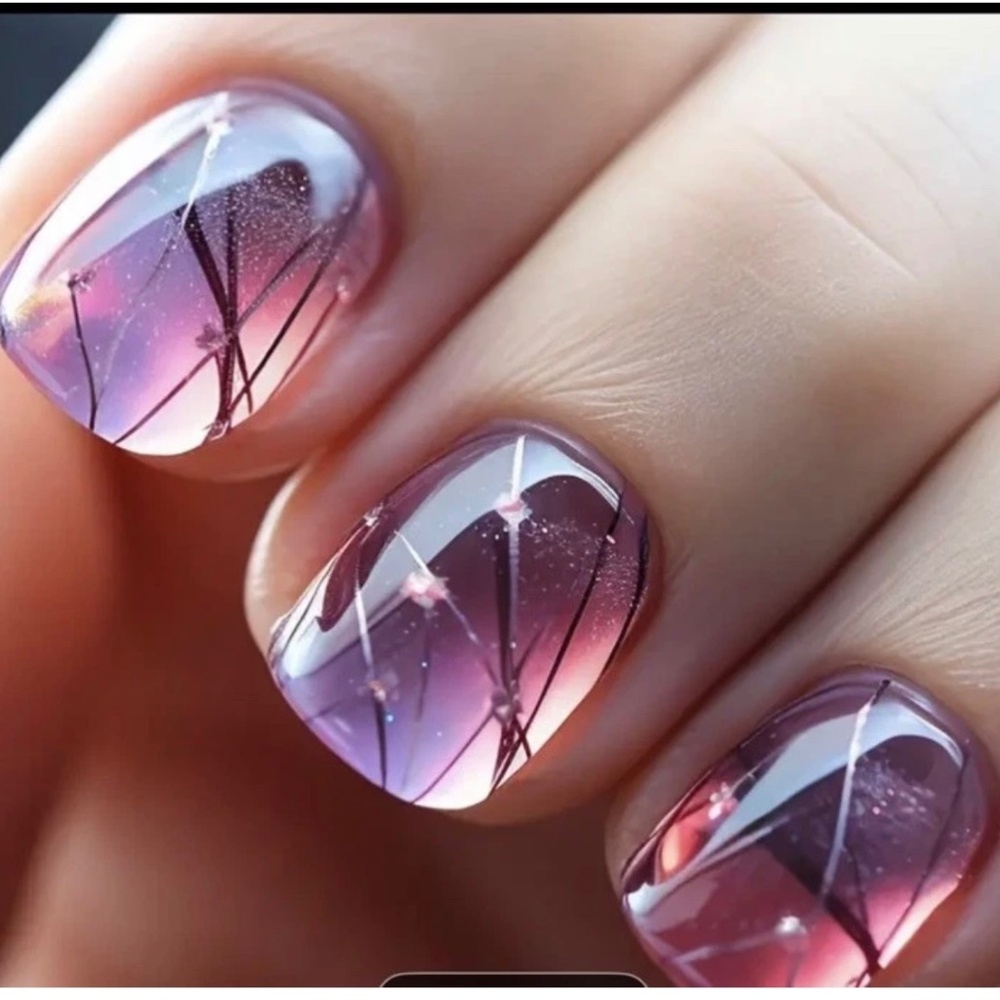 24 pcs short square glass like press on nails